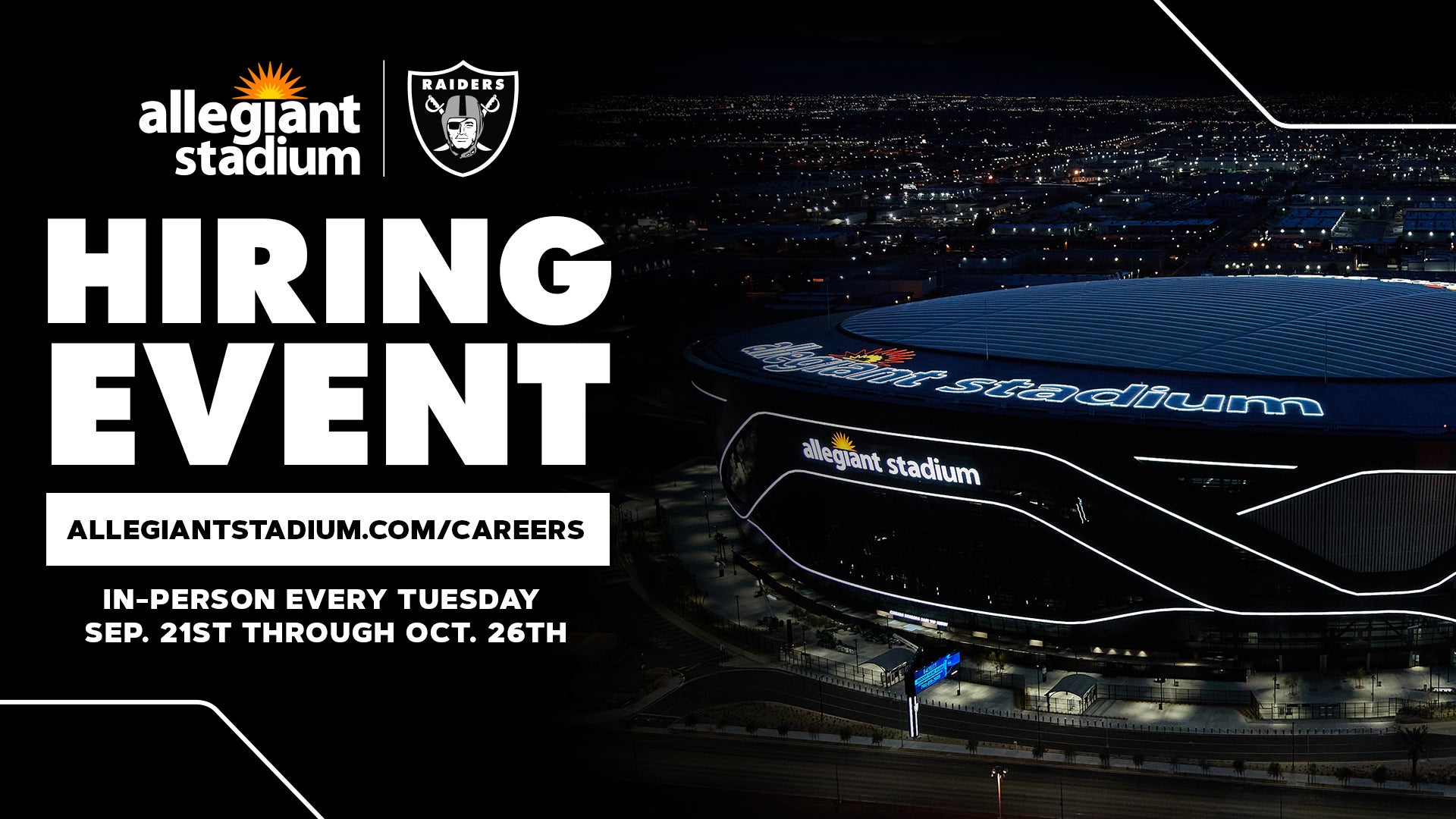 More Info for Allegiant Stadium Announces In-Person Recruitment for Las Vegas Raiders Gameday Staff Beginning September 21 