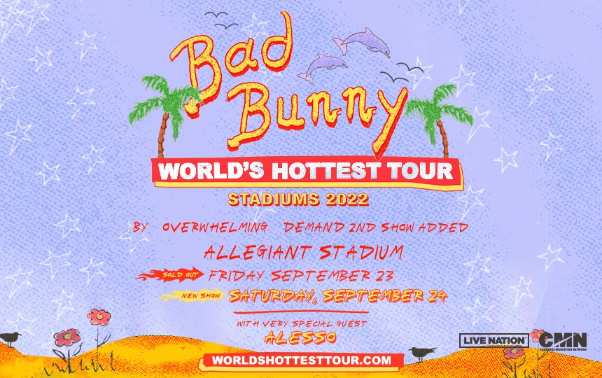Bad Bunny concert poster for 2025 tour dates