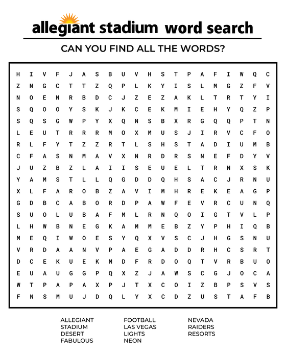 Allegiant Stadium Word Search